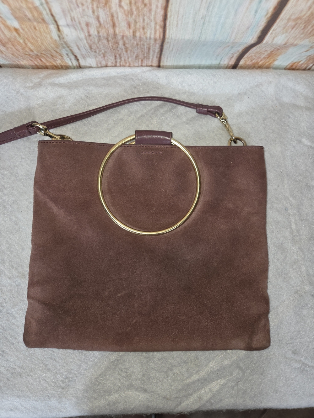 Thacker Le Pouch Bag Handbag Leather Gold Ring Handle Crossbody